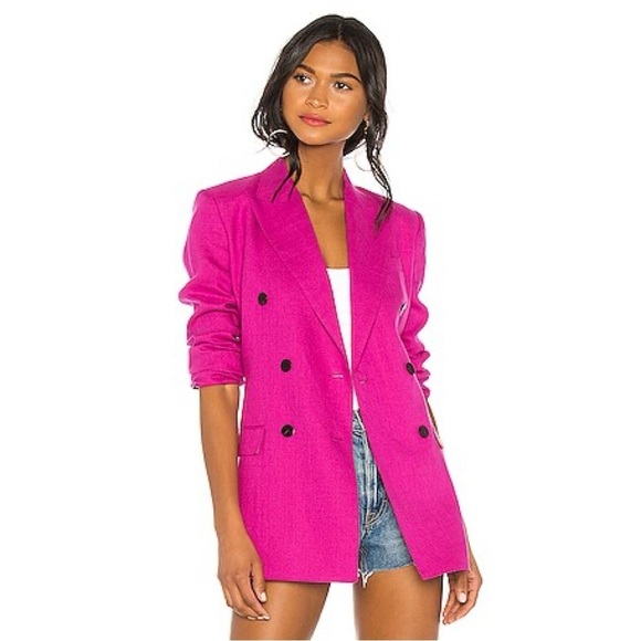 Vince Linen Blazer Jacket Double Breasted Tailor Pink Fuchsia Classic Preppy 8 - Picture 14 of 14